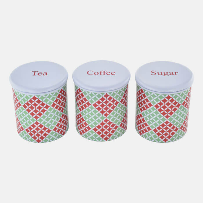 MULTI COLORED  STORAGE CONTAINER SET OF 3 PCS. TEA COFFEE SUGAR        