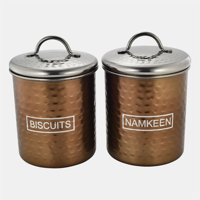 BRONZE HAMMERED STORAGE CONTAINER SET OF 2 PCS BISCUITS & NAMKEEN