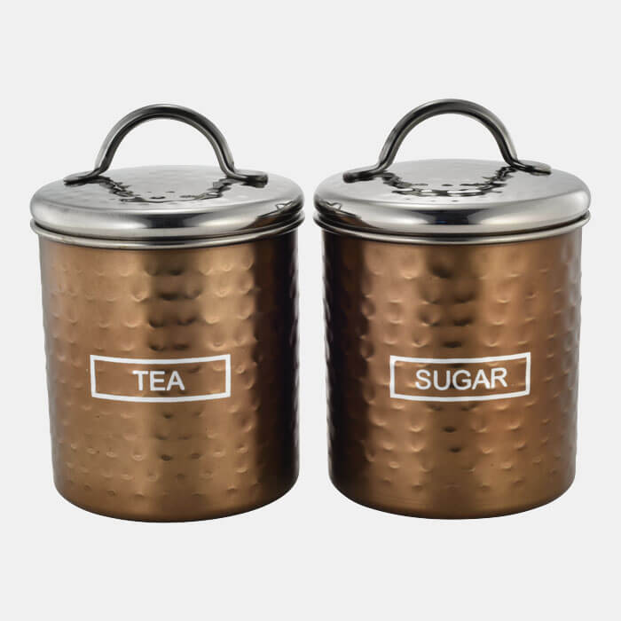 BRONZE HAMMERED STORAGE CONTAINER SET OF 2 PCS TEA & SUGAR